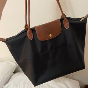 Longchamp black large Le pliage tote